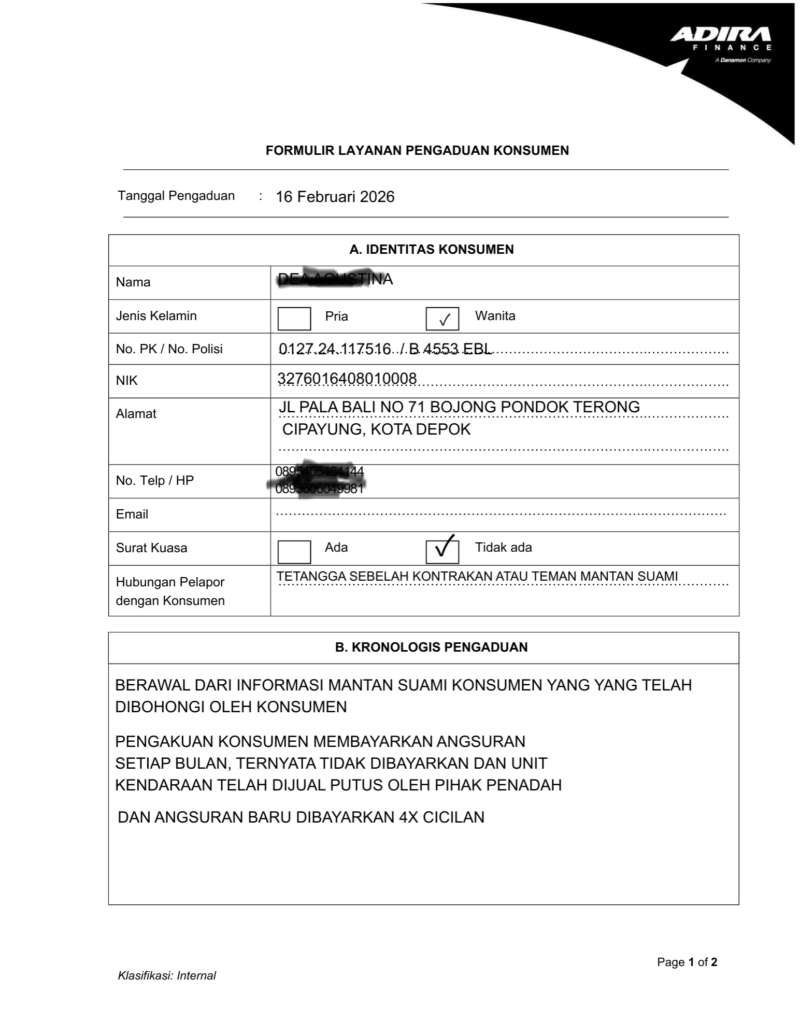 Foto : Bukti Lapdu Masyarakat Hasil History Payment Konsumen Hanya Bayar Angsuran 4x Cicilan.